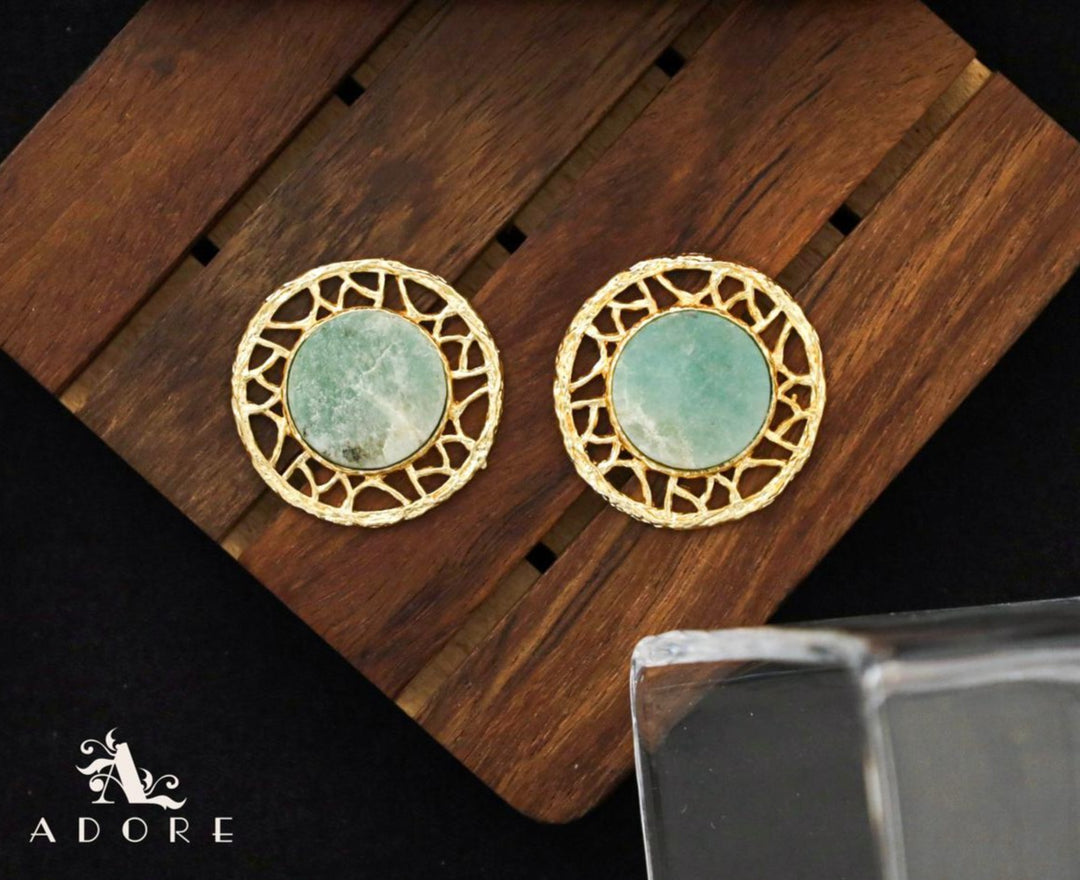 Tista Textured Round Raw Stone Earring