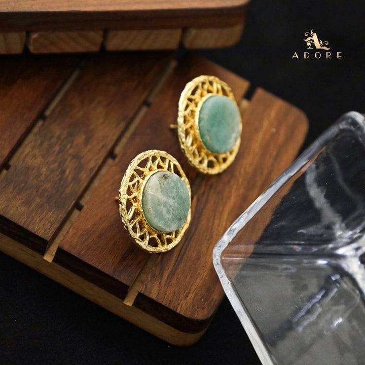 Tista Textured Round Raw Stone Earring