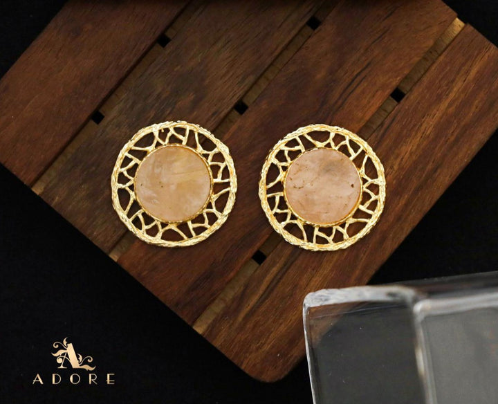 Tista Textured Round Raw Stone Earring