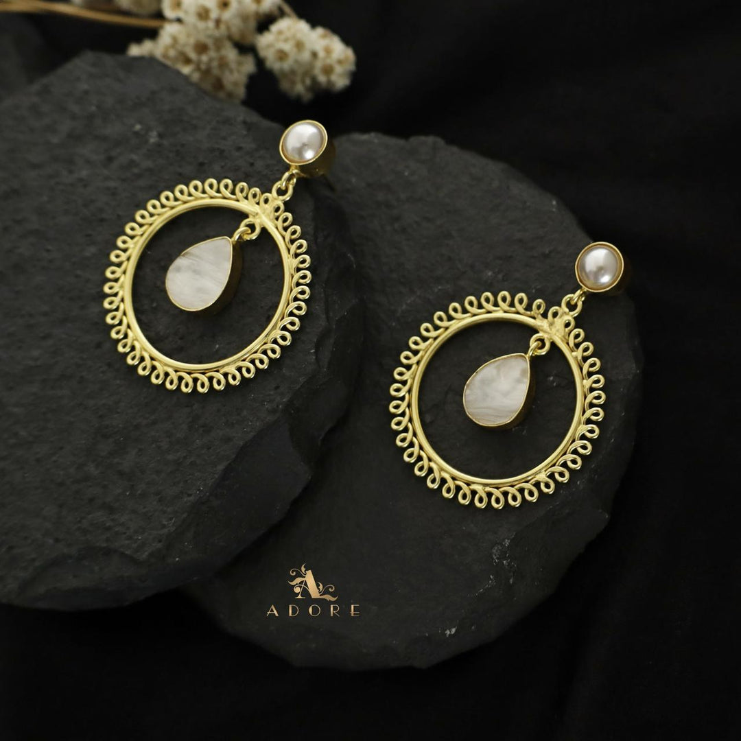 Pearl & Golden Round MOP Drop Earring