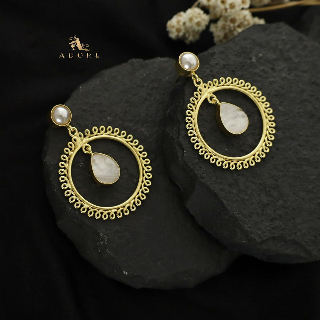 Pearl & Golden Round MOP Drop Earring