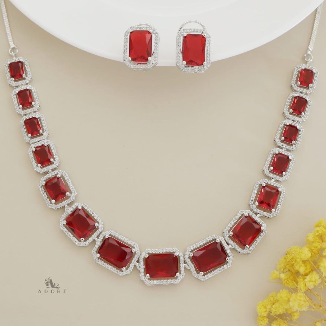 Rosalba AD Rectangle Glossy Neckpiece With Earring