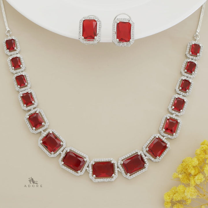 Rosalba AD Rectangle Glossy Neckpiece With Earring
