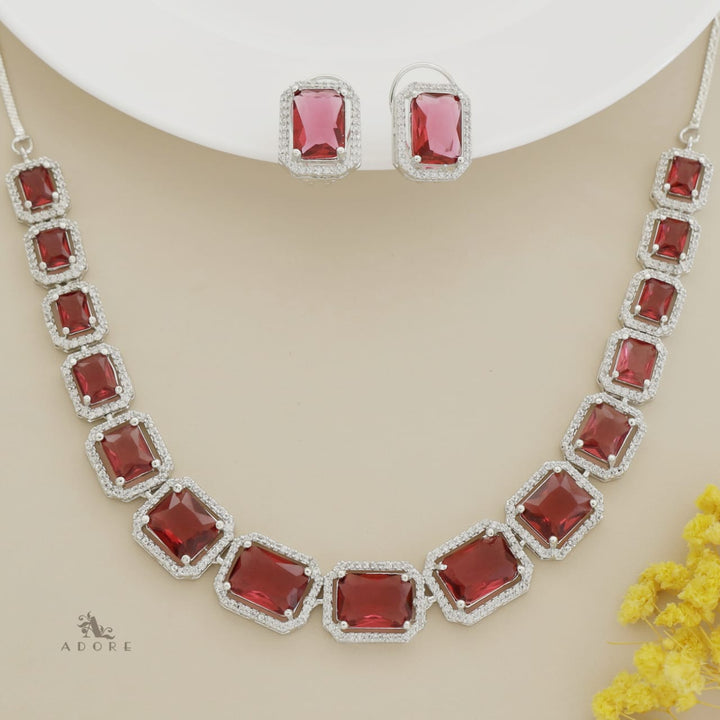 Rosalba AD Rectangle Glossy Neckpiece With Earring