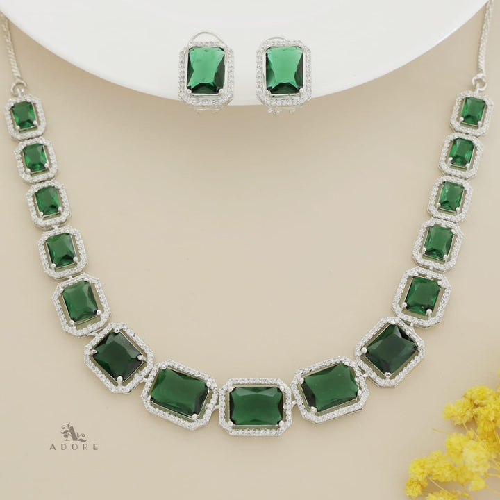Rosalba AD Rectangle Glossy Neckpiece With Earring