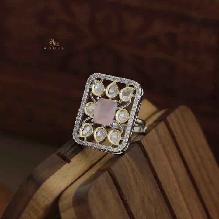 Dual Tone Rectangle Glossy Kundan Ring