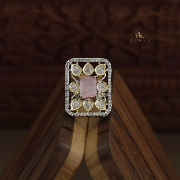 Dual Tone Rectangle Glossy Kundan Ring