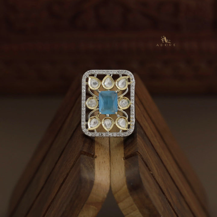 Dual Tone Rectangle Glossy Kundan Ring