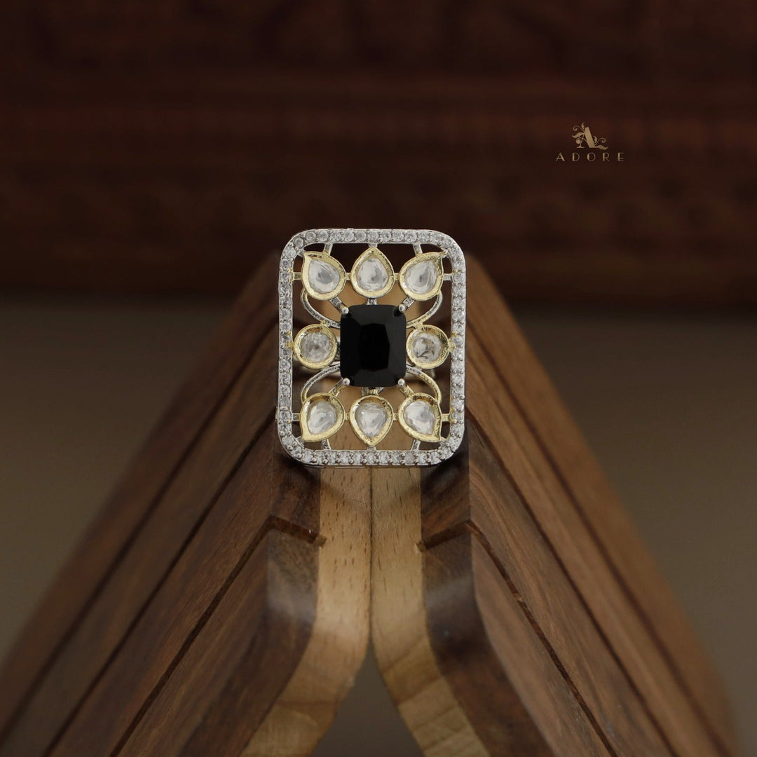 Dual Tone Rectangle Glossy Kundan Ring