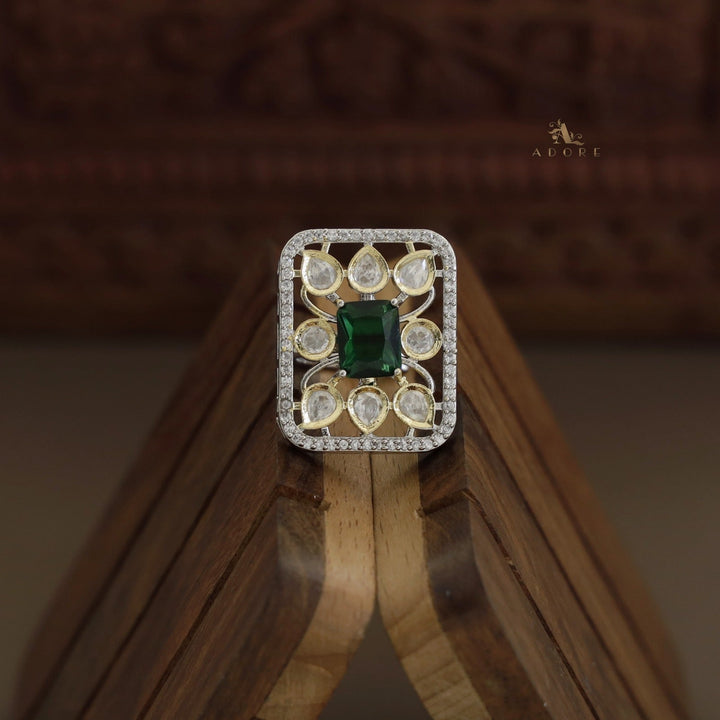 Dual Tone Rectangle Glossy Kundan Ring