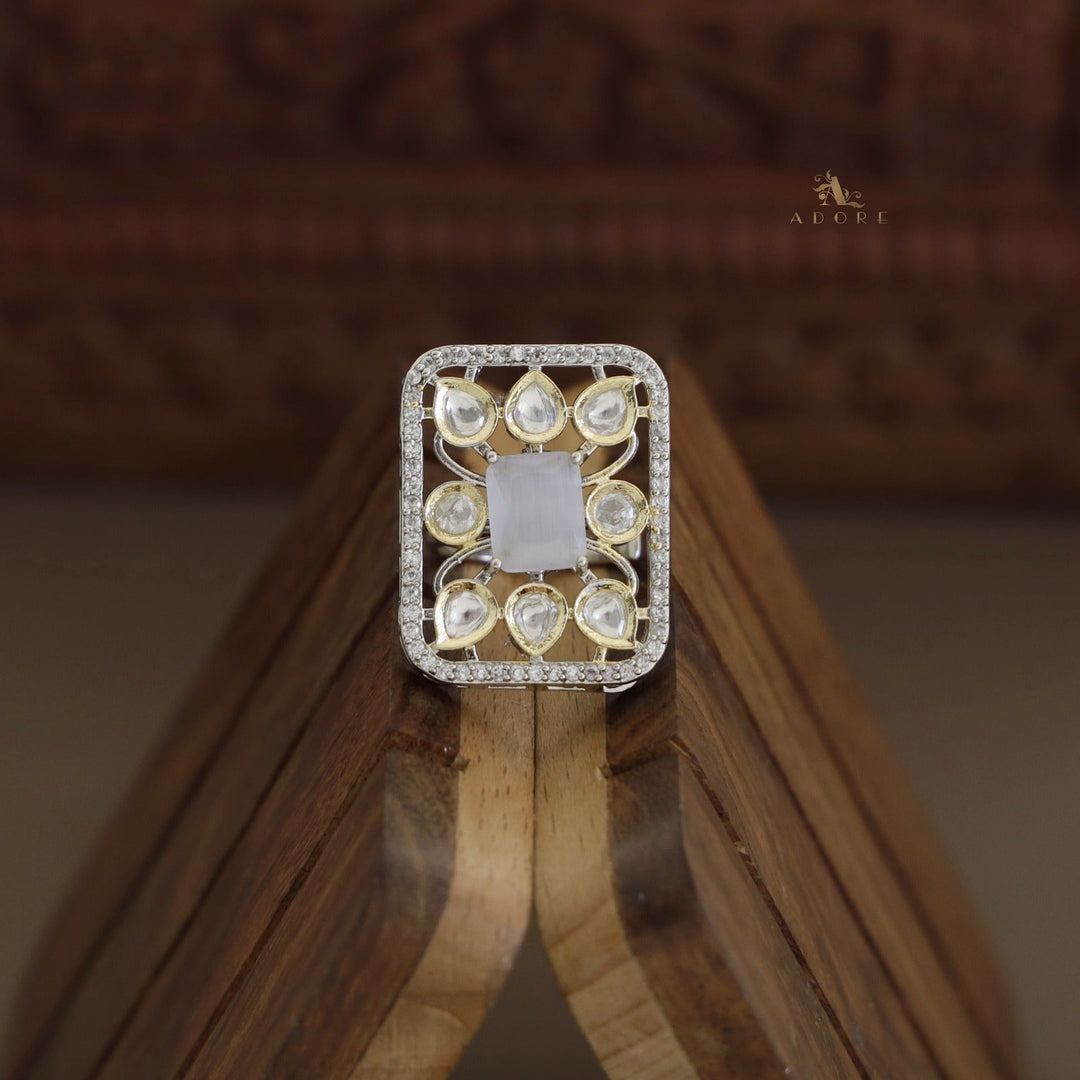 Dual Tone Rectangle Glossy Kundan Ring