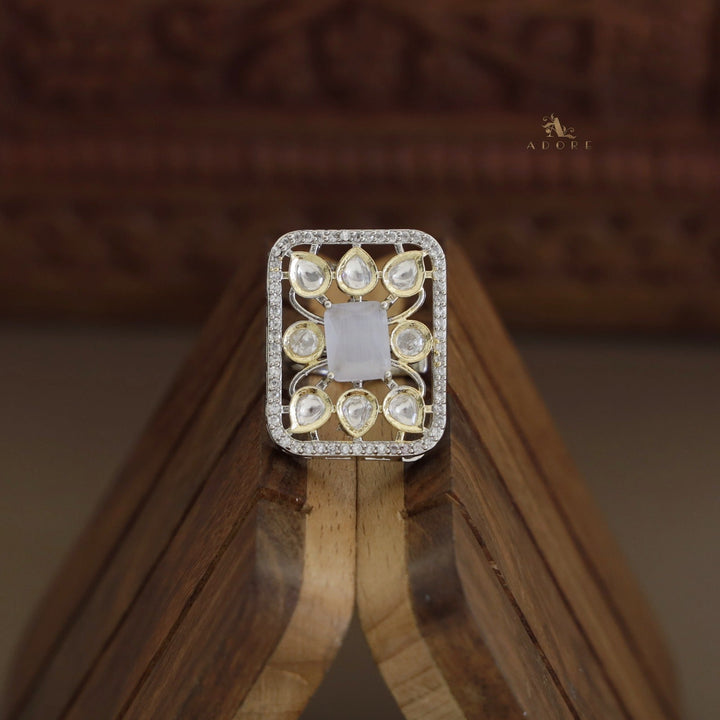 Dual Tone Rectangle Glossy Kundan Ring