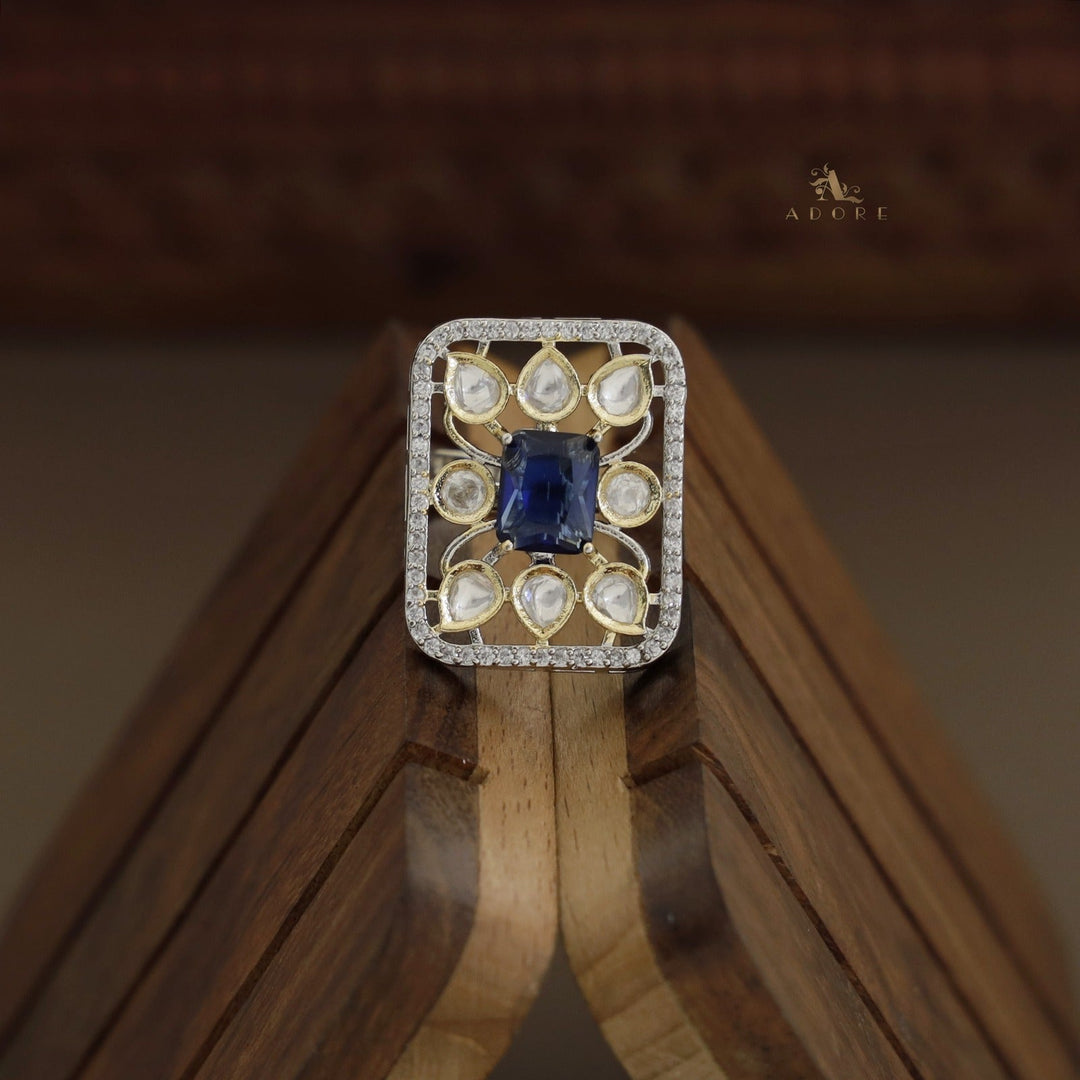 Dual Tone Rectangle Glossy Kundan Ring