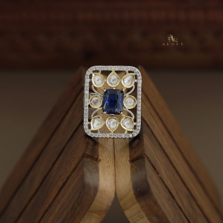 Dual Tone Rectangle Glossy Kundan Ring