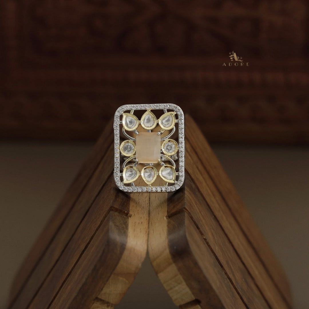 Dual Tone Rectangle Glossy Kundan Ring