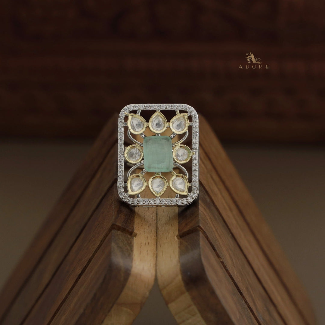 Dual Tone Rectangle Glossy Kundan Ring