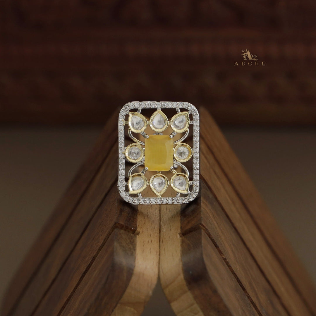 Dual Tone Rectangle Glossy Kundan Ring