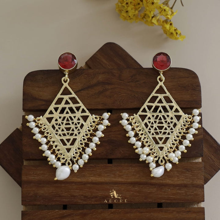 Glossy Diamond Frame Pearl + Baroque Earring