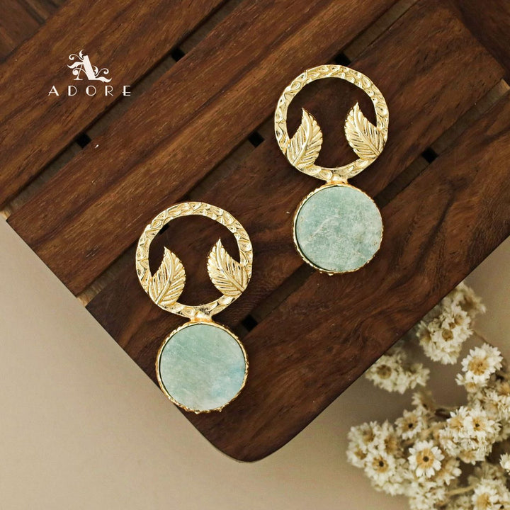 Textured Round Leafy Raw Stone Earring