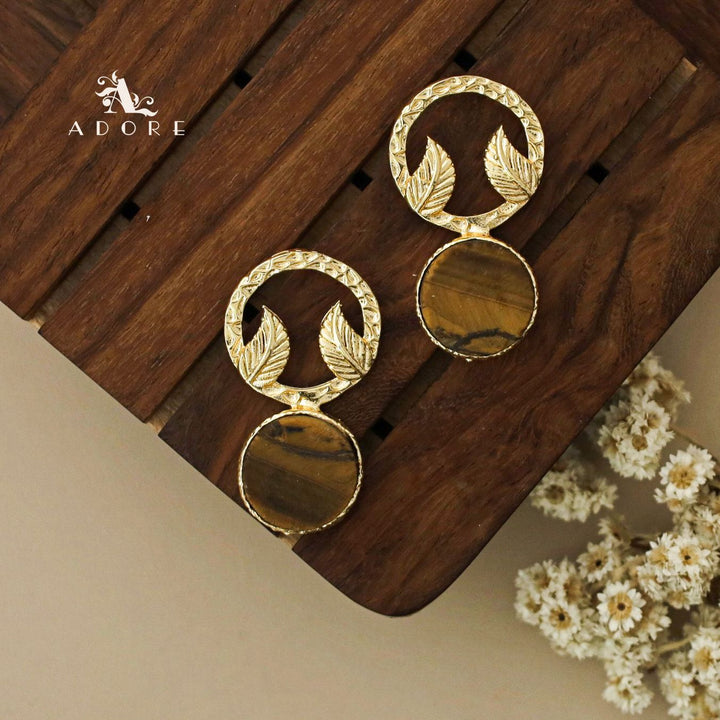 Textured Round Leafy Raw Stone Earring