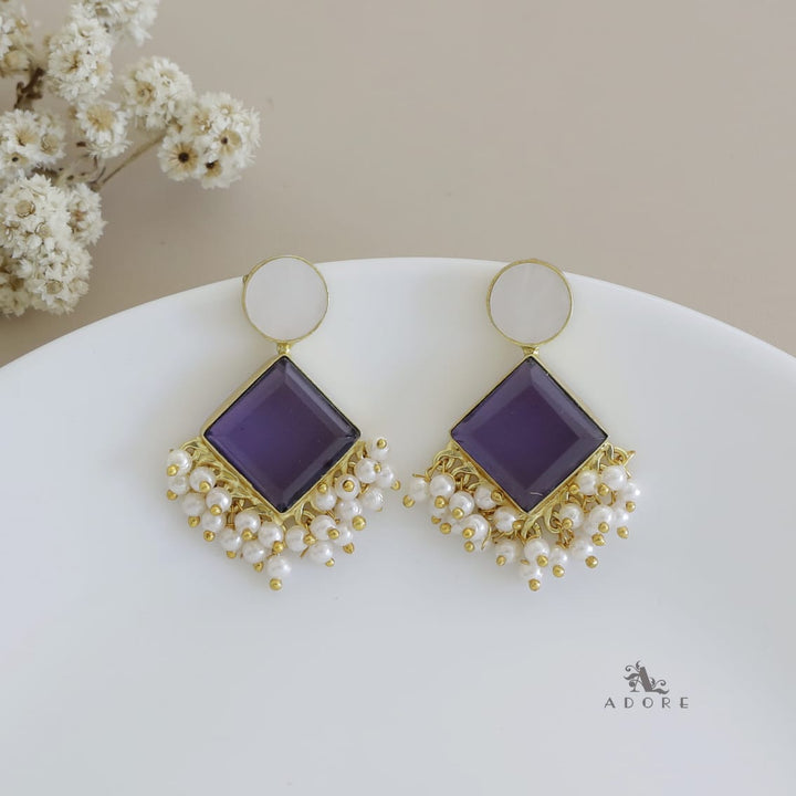 Glossy Round & Diamond Cluster Pearl Earring