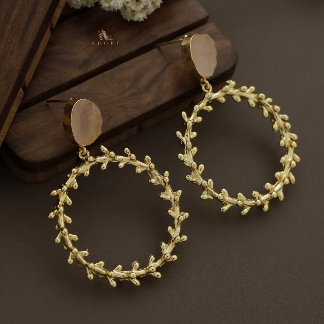 Oval Raw Stone Bud Round Earring