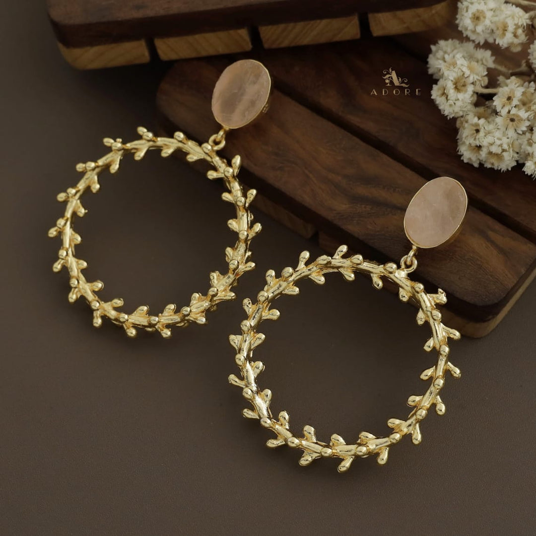 Oval Raw Stone Bud Round Earring