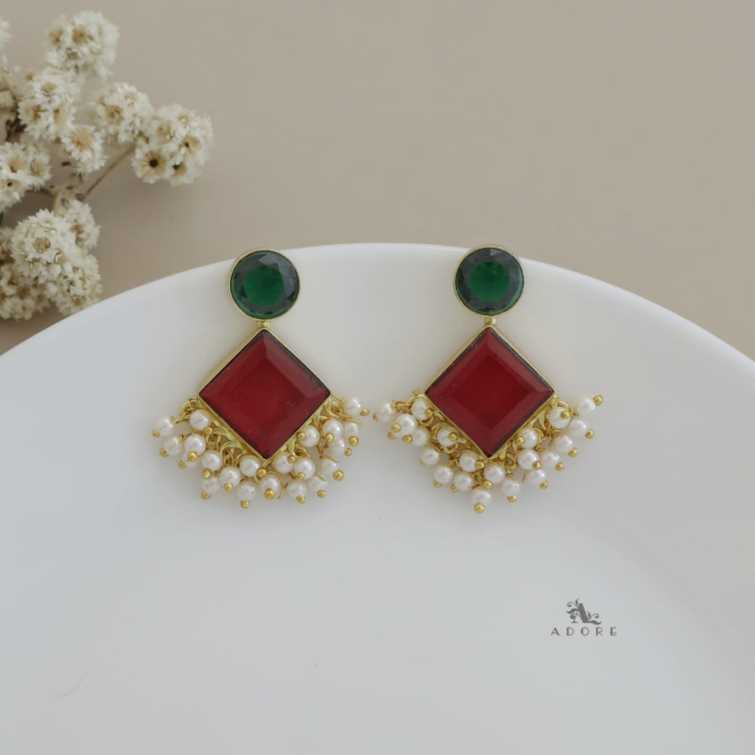Glossy Round & Diamond Cluster Pearl Earring