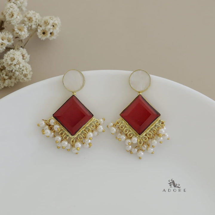 Glossy Round & Diamond Cluster Pearl Earring