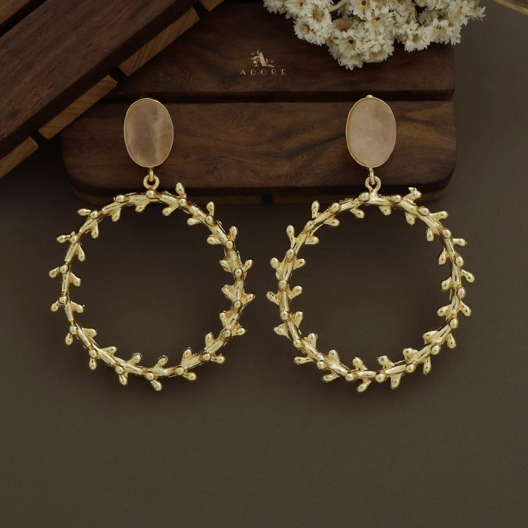 Oval Raw Stone Bud Round Earring