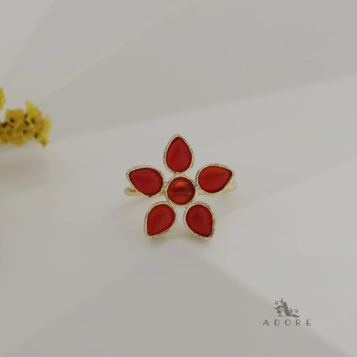Hyna Glossy & Raw Stone Flower Ring