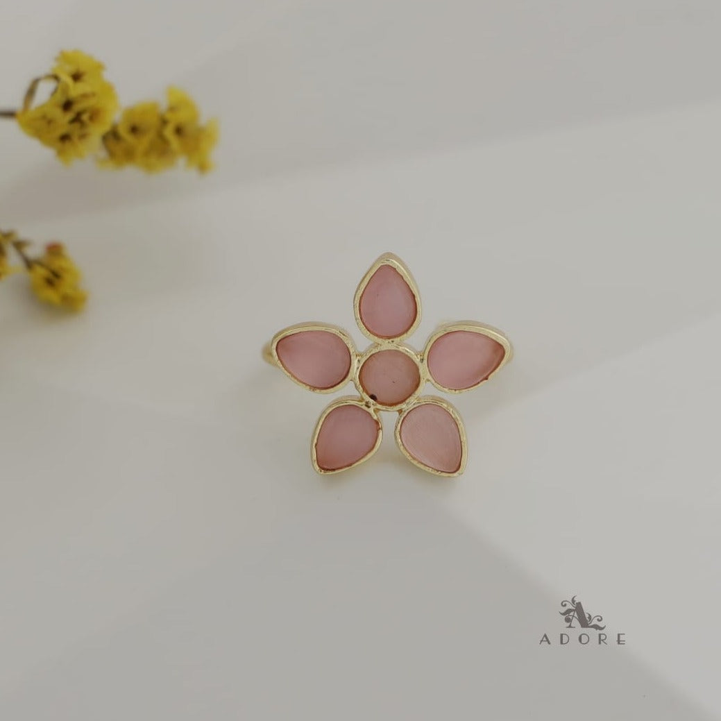 Hyna Glossy & Raw Stone Flower Ring