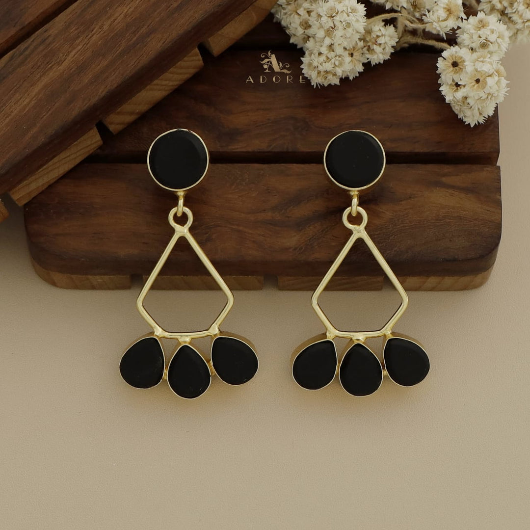 Raw Stone Pentagon Tri Drop Earring