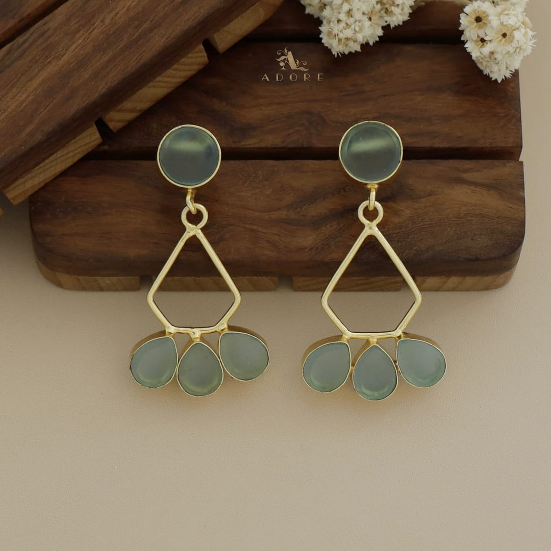 Raw Stone Pentagon Tri Drop Earring