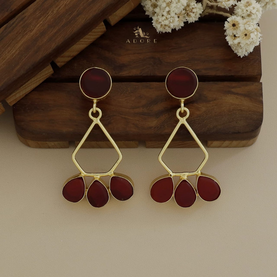 Raw Stone Pentagon Tri Drop Earring