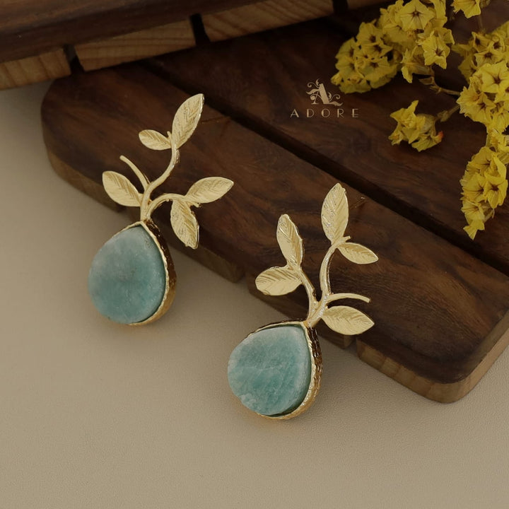 Ganya Golden Leafy Raw Stone Earring