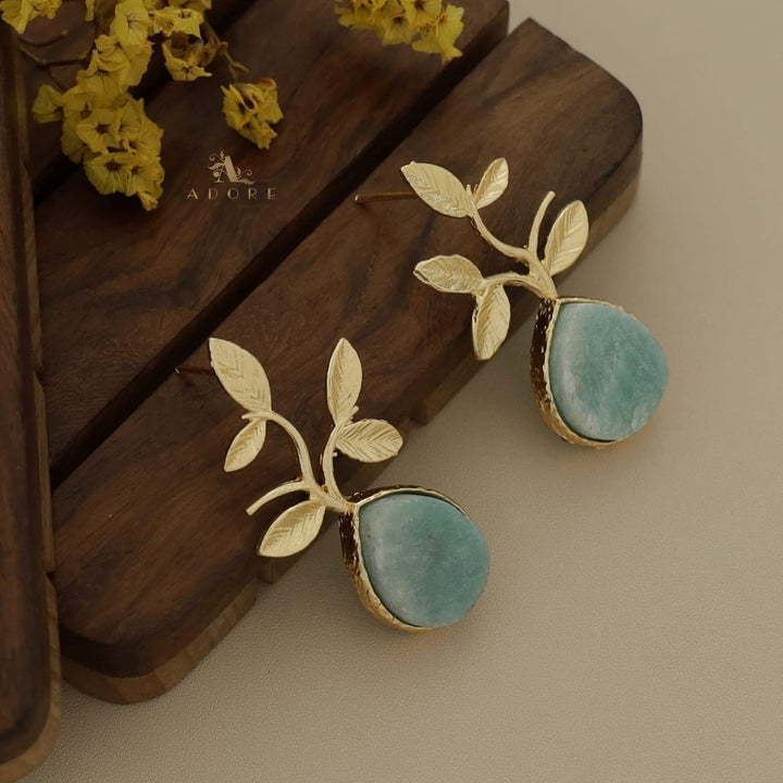Ganya Golden Leafy Raw Stone Earring