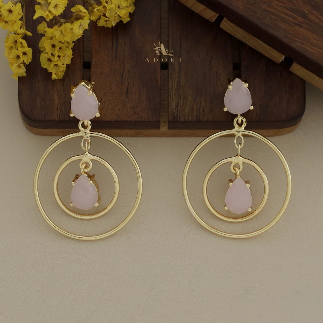 Golden Dual Circle Chainy Glossy  Drop Earring