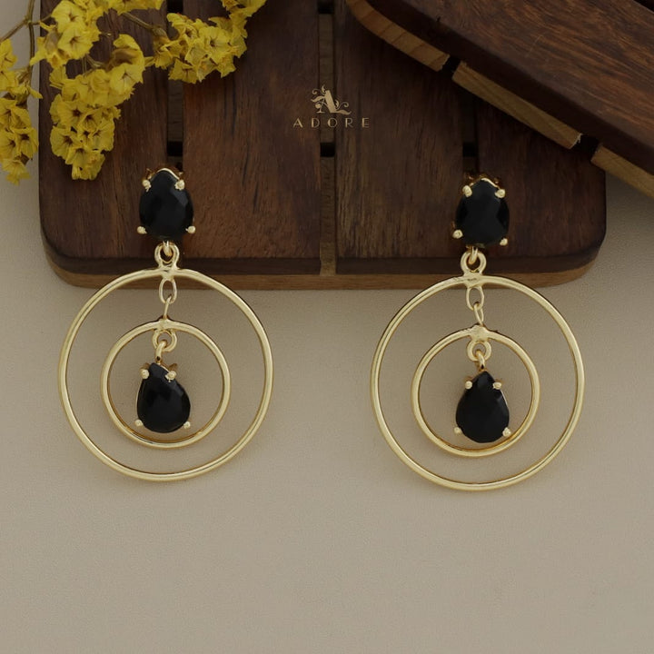 Golden Dual Circle Chainy Glossy  Drop Earring