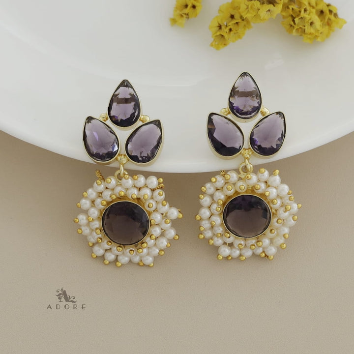 Tri Leafy Glossy Cluster Pearl Earring