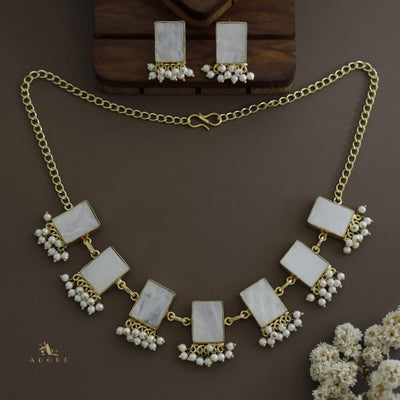 Alessandra MOP Rectangle Pearl Choker/Short Neckpiece With Earring