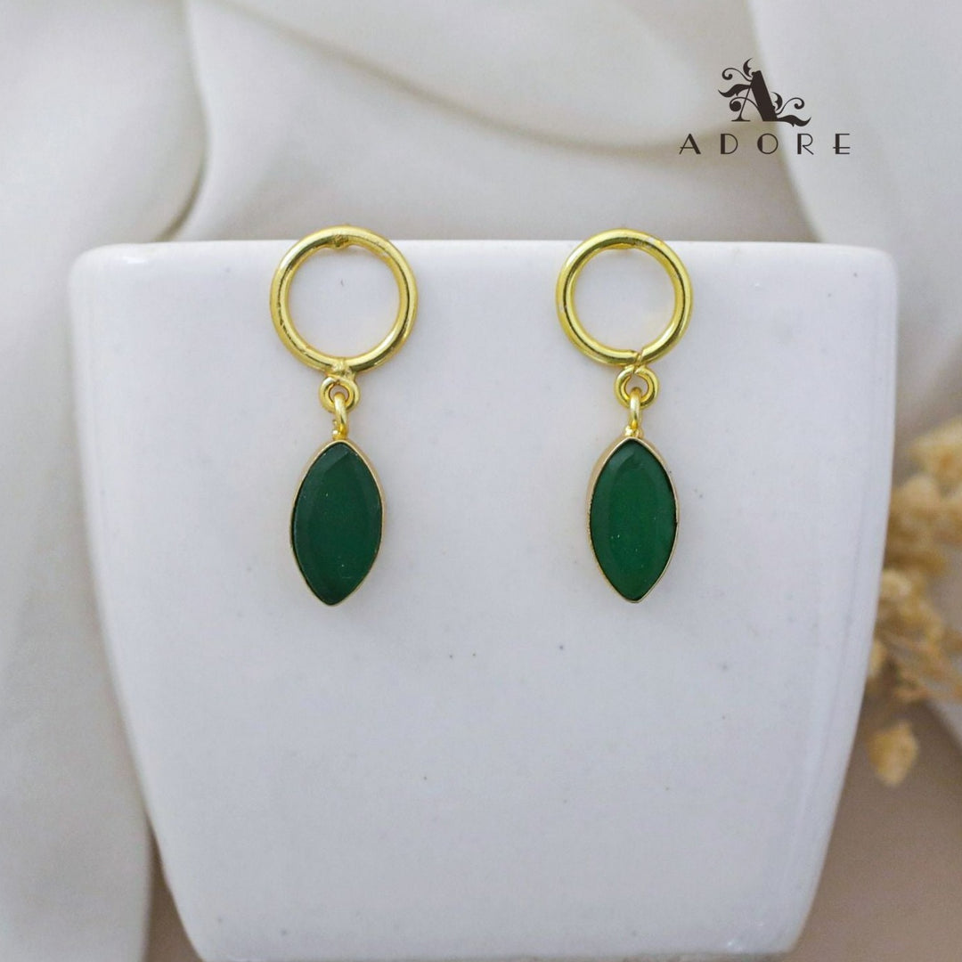 Golden Round Raw Stone Ellipse Drop Earring