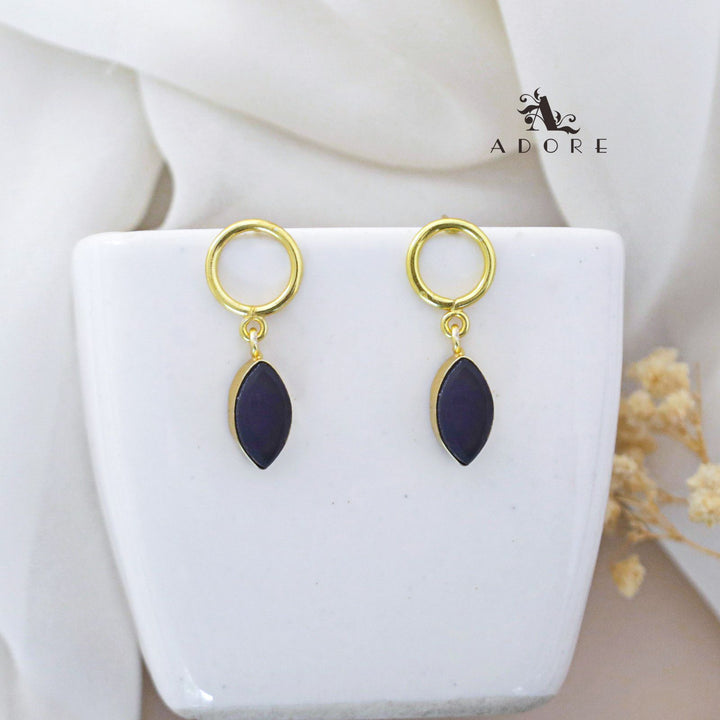 Golden Round Raw Stone Ellipse Drop Earring