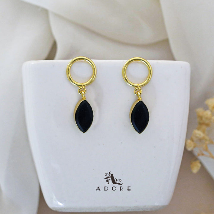 Golden Round Raw Stone Ellipse Drop Earring