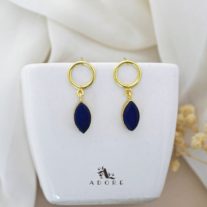 Golden Round Raw Stone Ellipse Drop Earring