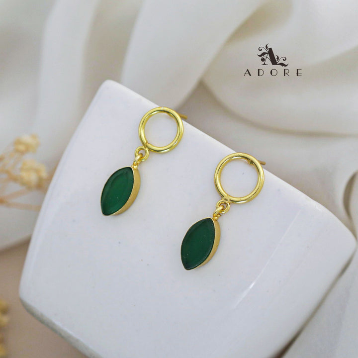 Golden Round Raw Stone Ellipse Drop Earring