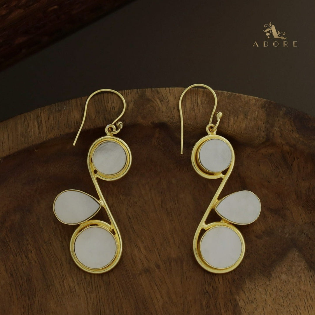 Golden Curvy Round And Drop MOP Earring