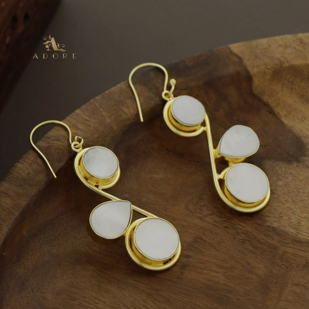 Golden Curvy Round And Drop MOP Earring