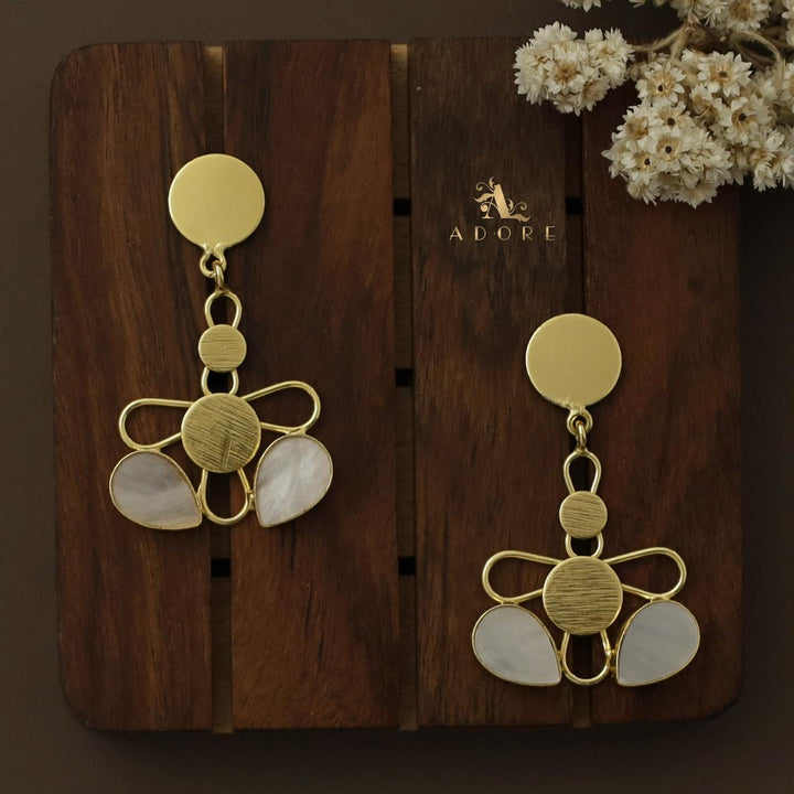 Evieza Golden Flower Dual Drop MOP Earring