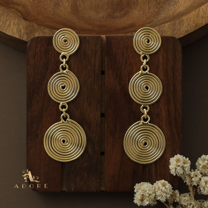 Golden Spiral Tri Circle Earring